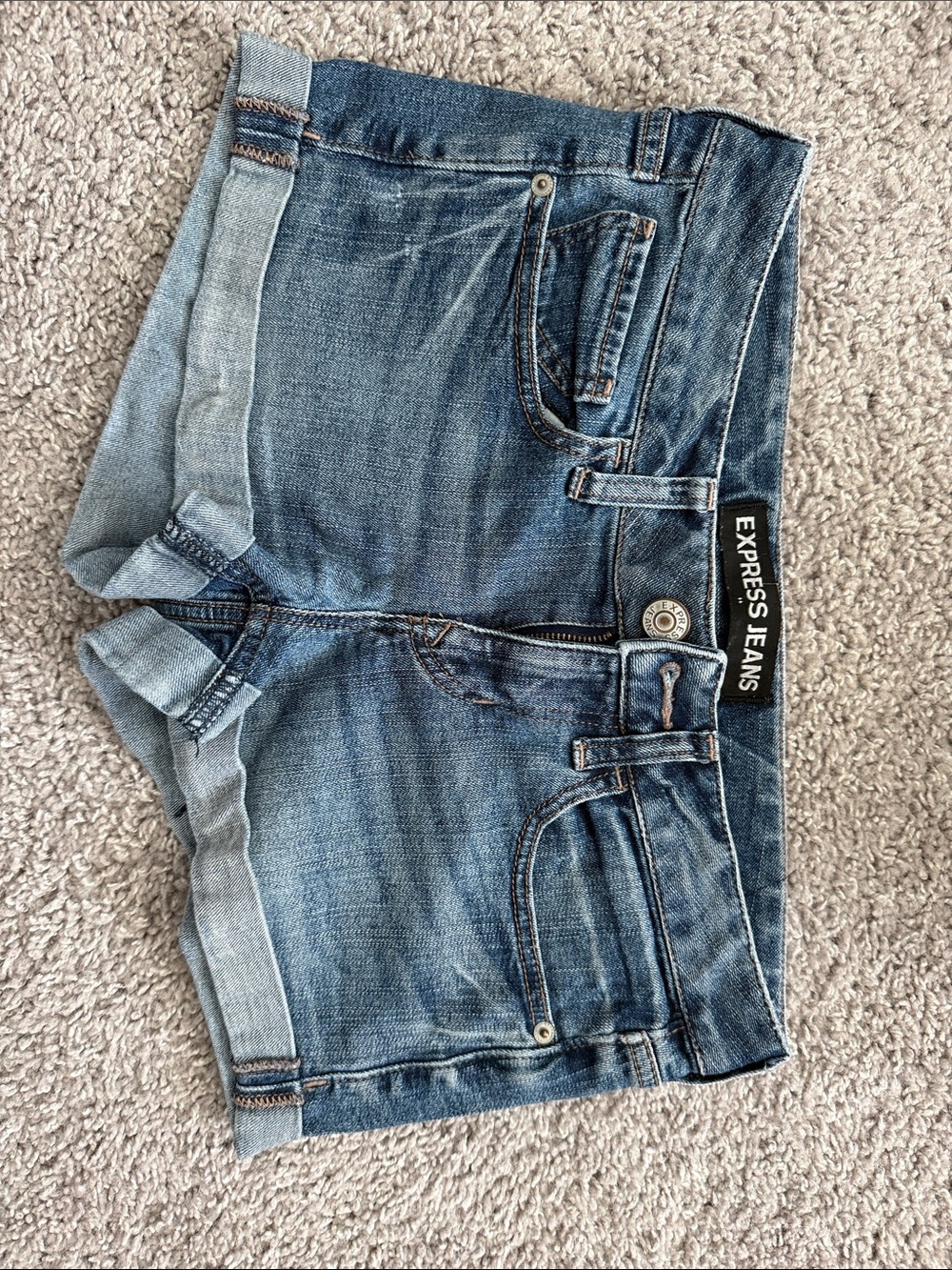 Express Distressed Light Blue Denim Cuffed Shorts